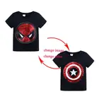 Новинка, летние футболки для маленьких мальчиков и девочек, Волшебная футболка с пайетками и изображением Человека-паука, Повседневная модная Двусторонняя футболка из хлопка, детские топы, футболка