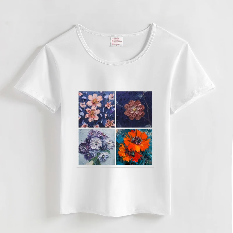 Футболка женская оверсайз с цветочным принтом повседневный Мягкий Топ круглым
