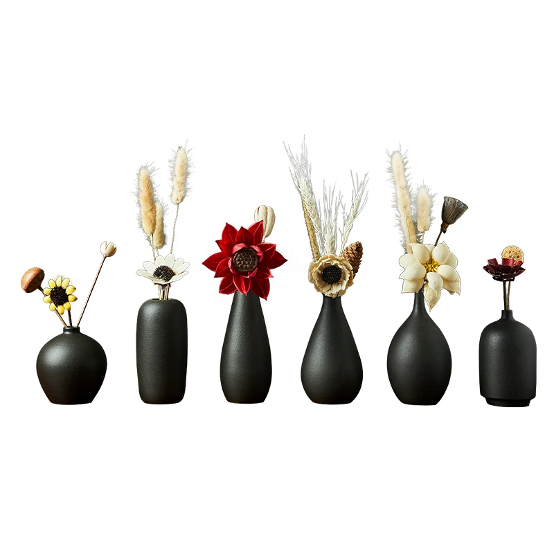 

Home Decoration Accessories for Living Room Ceramics Black Vase Small Vase for Flowers Statue Decor Nordic Terrarium Doniczka