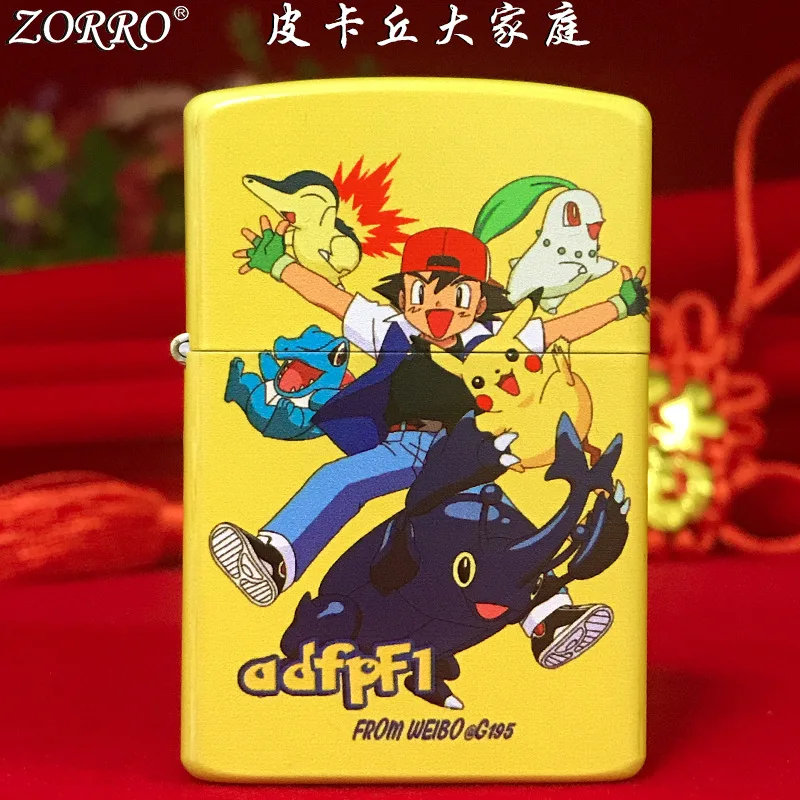 

Zorro Пикачу семья керосиновая Зажигалка из чистой меди цветная печать раскладной анимация личность творчество