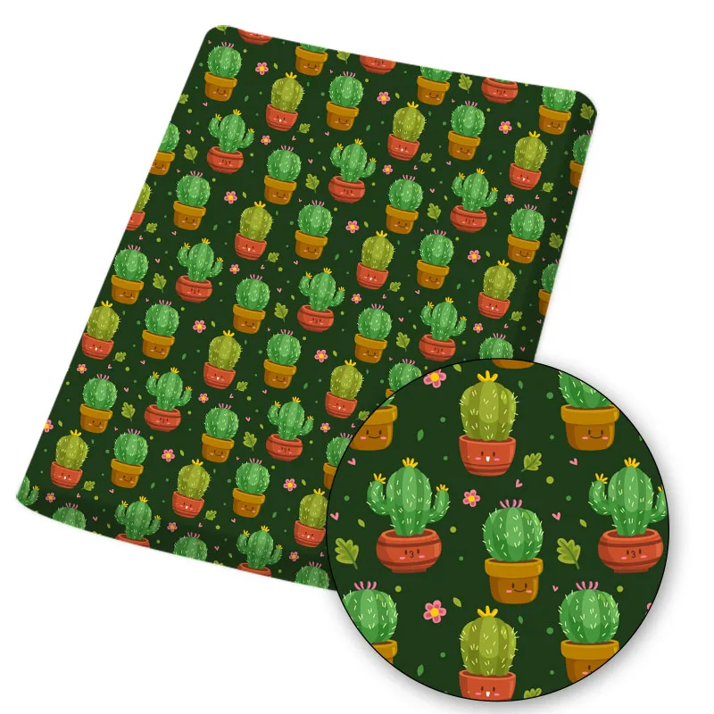 

IBOWS Polyester Cotton Fabric Cartoon Cactus Print Cloth Fabric for Dress Sewing DIY Purses handmade Mask Material 45*145cm 80g