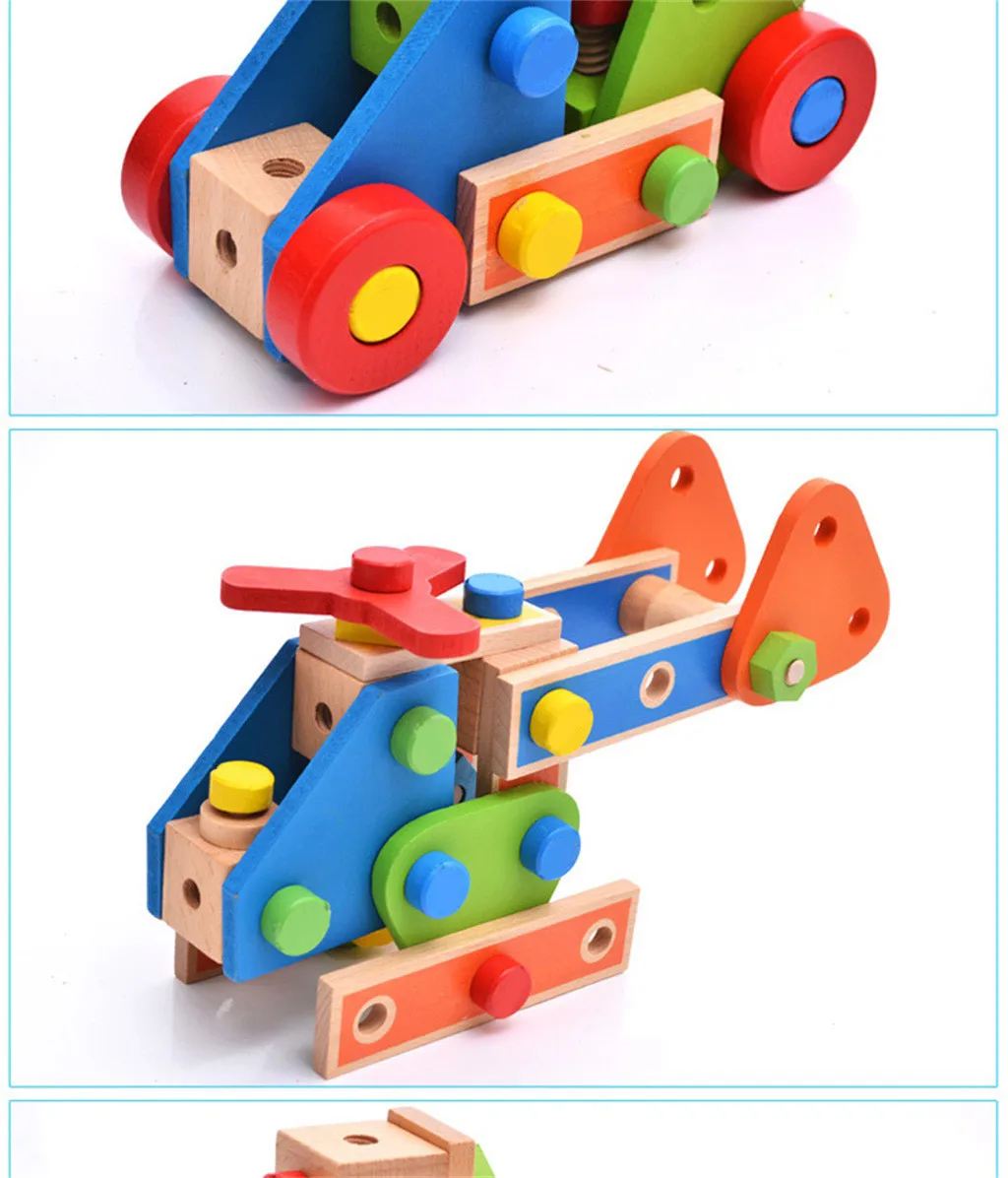 

Wooden And Bolts Set Building Blocks Construction Kit 70 Pieces For Kids Gift Children's Leisure Toys Puzzle Juguete #GM