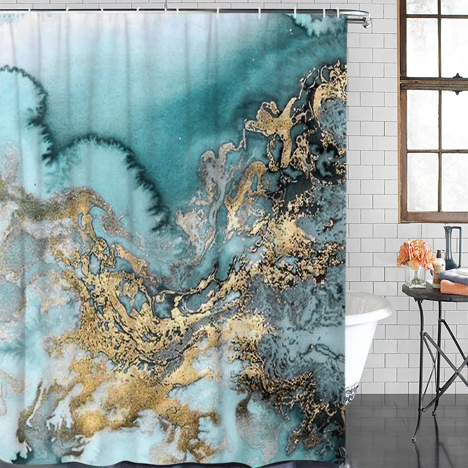 

Marble Texture Ink Line Shower Curtain Polyester Fabric Bathroom Home Decor Waterproof Shower Curtains with Hooks