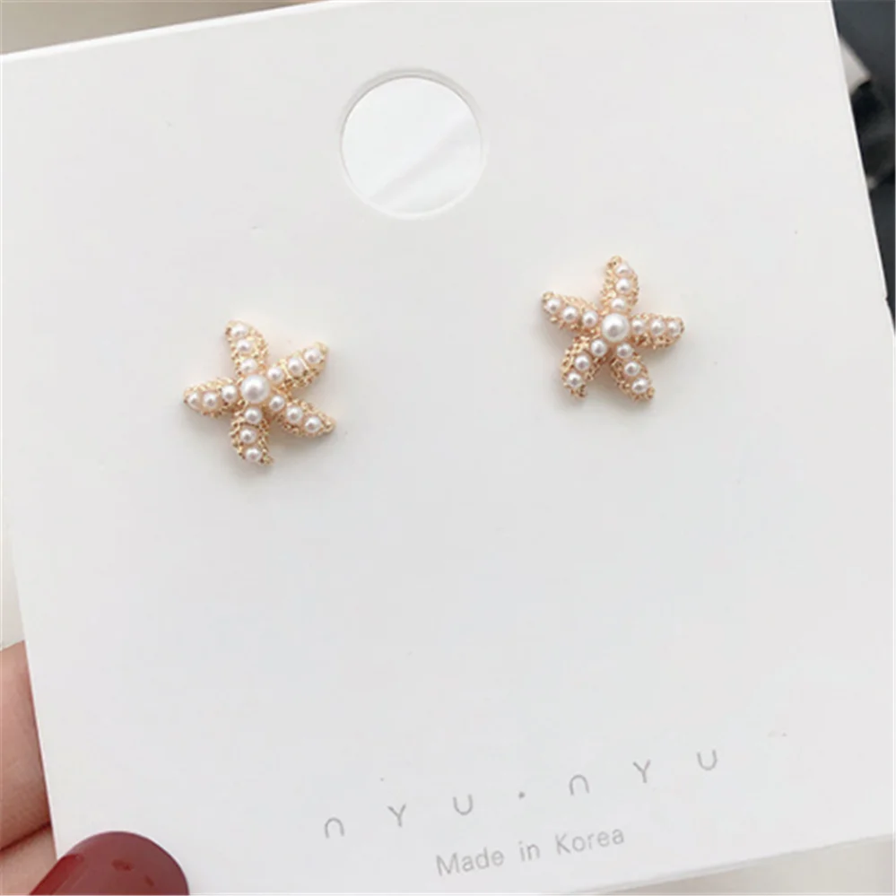 

Korean Style Niche Design Earrings Artificial Pearl Starfish Girl Earrings Cute Earrings Jewelry Wholesale