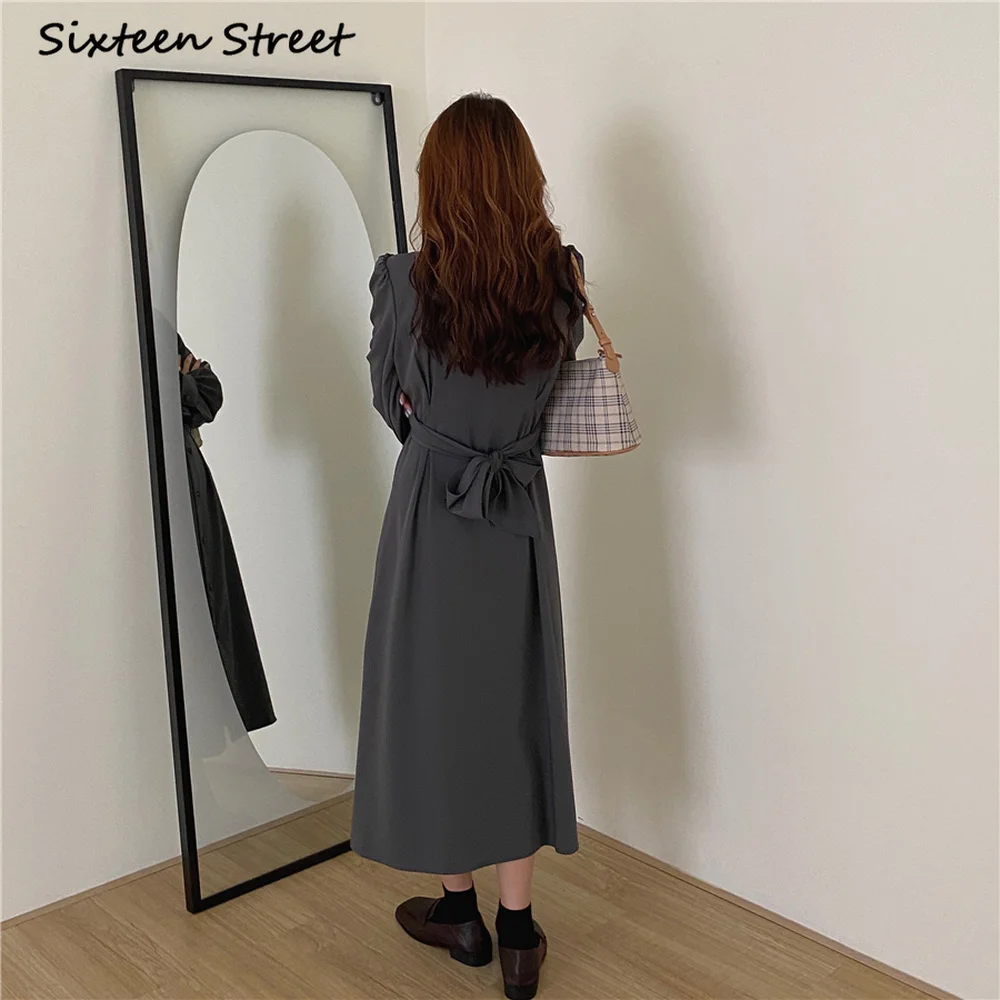 Платье женское с воротником и длинным рукавом модное винтажное дизайнерское