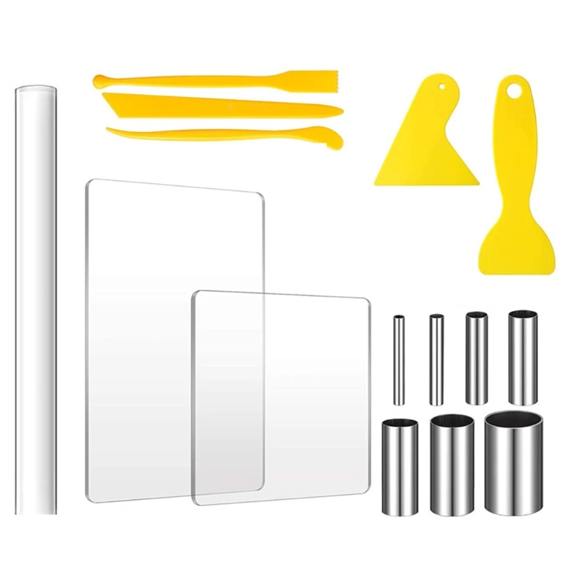 

15pcs Polymer Clay Tool Set Solid Roller Acrylic Sheet Stainless Steel Circle Shape Cutter Scraper Modeling DIY Crafts