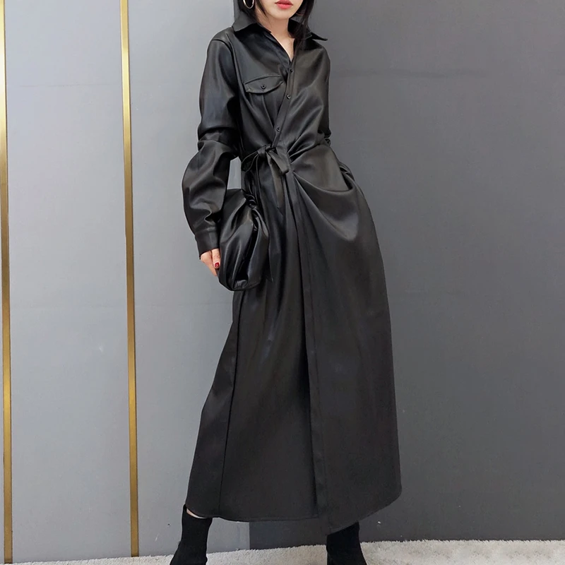TWOTWINSTYLE Асимметричное пальто из искусственной кожи для женщин воротник с
