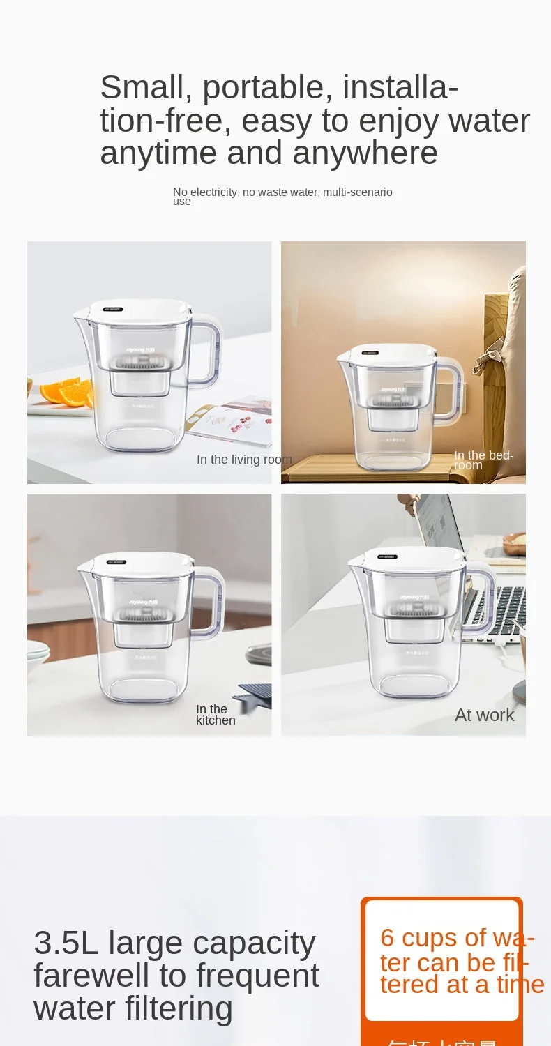 

zq Water Pitcher Tap Water Filter Household Water Purifier Kitchen Water Filter Pitcher Filter Element Portable Water Filter Jug