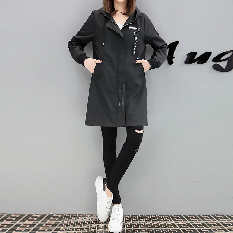 

2017 New Spring Autumn Trench Coat Women Causal Long Sleeve With Hood Medium Long Army Green Female Coat Casaco Feminino Coats