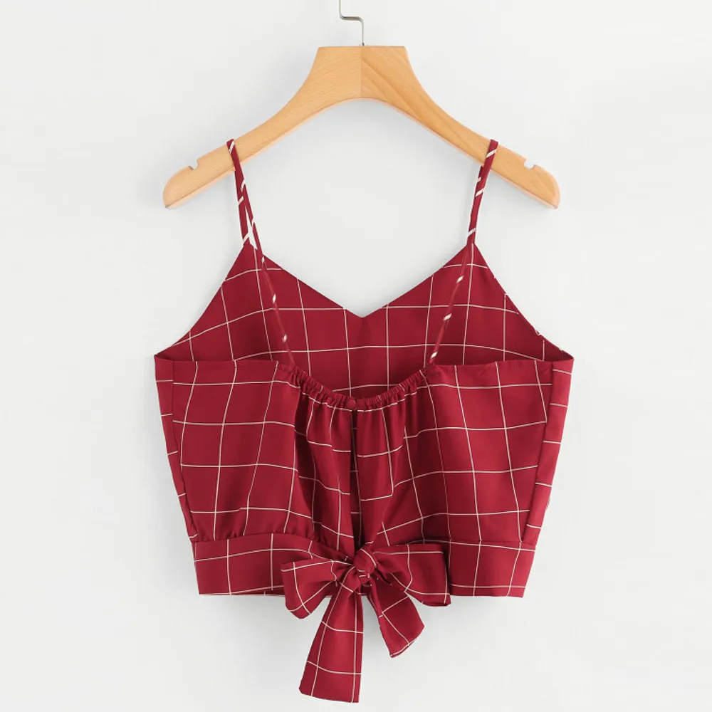 Sexy Women Crop Tops Striped Tie Back Cami Casual Spaghetti Strap Bow-Knot Vests Cropped Tank Vest feminino 17 Color |