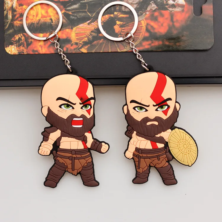 

New God Of War Kratos Keyring Small Pendant Double-Sided Soft Rubber Key Chains Bag Ornaments Around Anime And Game