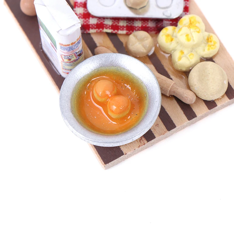 

Colorful 1Set 1/12 Dollhouse Miniature Kitchen Food Eggs Milk Bread on Board for Kids Role Play Game Tableware Cookware