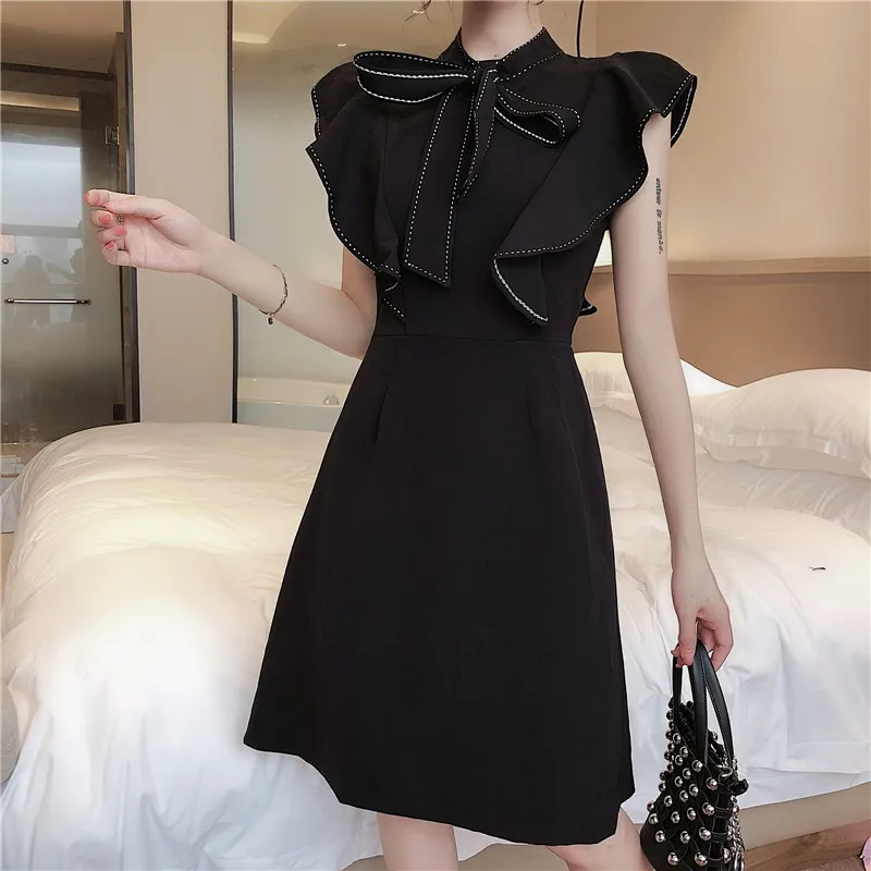 korean clothes summer style ruffles dresses for women white fashion brands ladies high quality bow a line dress new female free global shipping