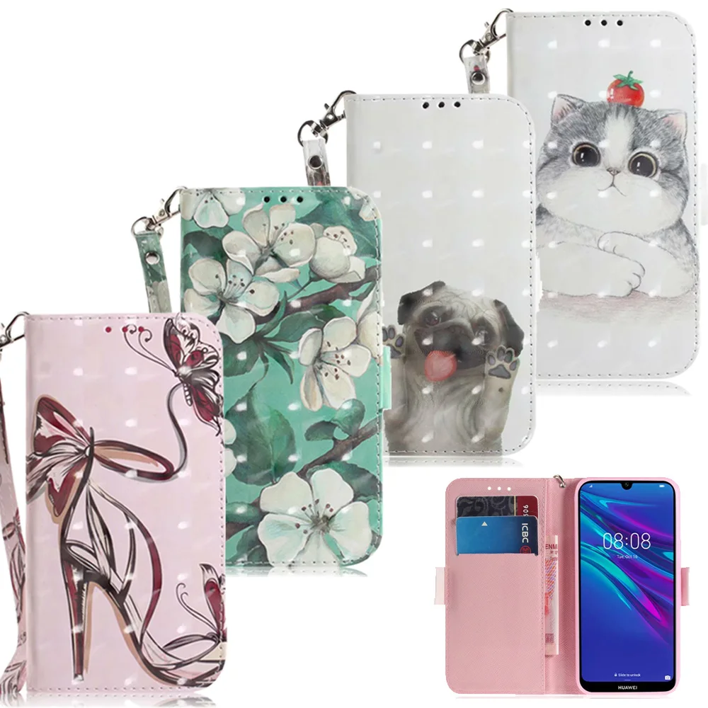 3D цветок кожаный бумажник для huawei P20 P30 Pro Honor 20 10 9 Lite 7A 8C 8A 8S P Smart Nova 3 Y7 Y9 Y5 Y6 Prime 2019