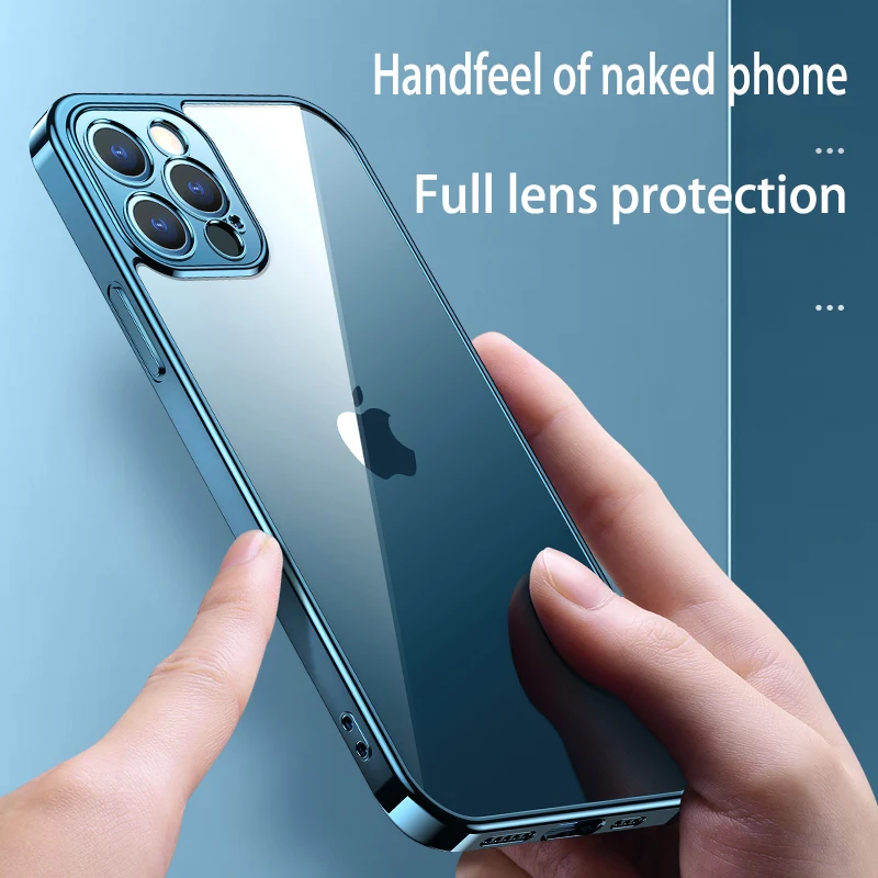 

Luxury Plating Square Silicone Case For iPhone 11 12 Pro Max Mini XR X XS 7 8 Plus SE 2020 Transparent Phone Cover ultra-thin