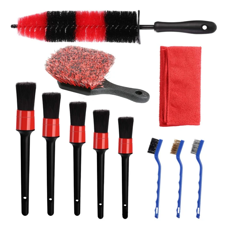 

11Pcs Wheel Tire Detailing Brush Rim Brush Car Detailing Brushes Kit Short Handle Tire Brush Wire Brushes Kits