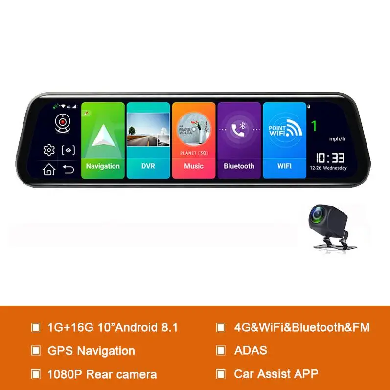 D30Pro 10Inches 12 дюймов Android 8,1 Автомобильные видеорегистраторы Камера gps Bluetooth навигация FHD зеркало Регистраторы совместим с большим количеством приложения 4G, Wi-Fi, ADAS Dash cam - Название цвета: D30Pro 10Inches