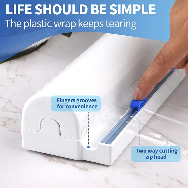 Dispensador de envoltorio de pl&aacute;stico para alimentos reutilizable para el hogar con cortador, dispensador de papel de aluminio/esta&ntilde;o con cortador, 1 envoltura incluida-5