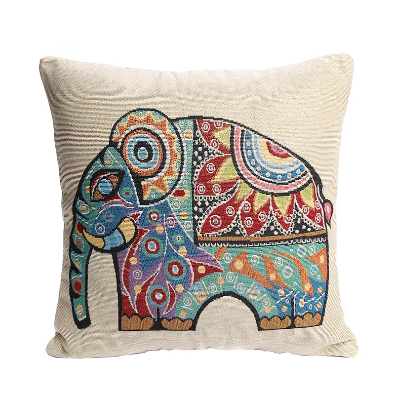 

Bohemia Style Elephant Pattern Bedroom Cushion Cover Double-sided Gold Embroidered Living Room Pillowcase Home Sofa Decoration