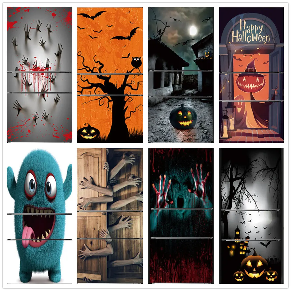 

3D Halloween Refrigerator Sticker Peel&Stick Waterproof Wallpaper For Kitchen Decoration Mural Cabinet Door Home Decor 60x150cm