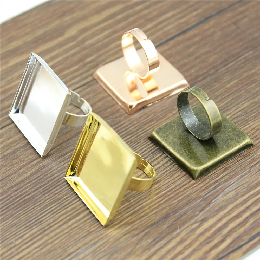 

5pcs 4 Colors Fit 20/25mm Square Glass Cabochon Copper Material Adjustable Ring Settings Base/Blank Bezels