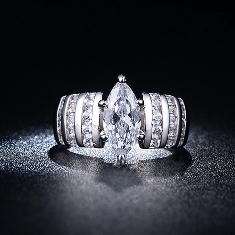 Роскошное женское белое свадебное кольцо модное обручальное серебряного цвета с