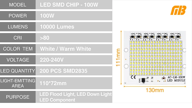 DIY светодиодный SMD чип лампа 10 Вт 20 Вт 30 Вт 50 Вт 100 Вт светильник-чип ac220в вход непосредственно Smart IC подходит для наружного светильник Холодный белый Теплый белый