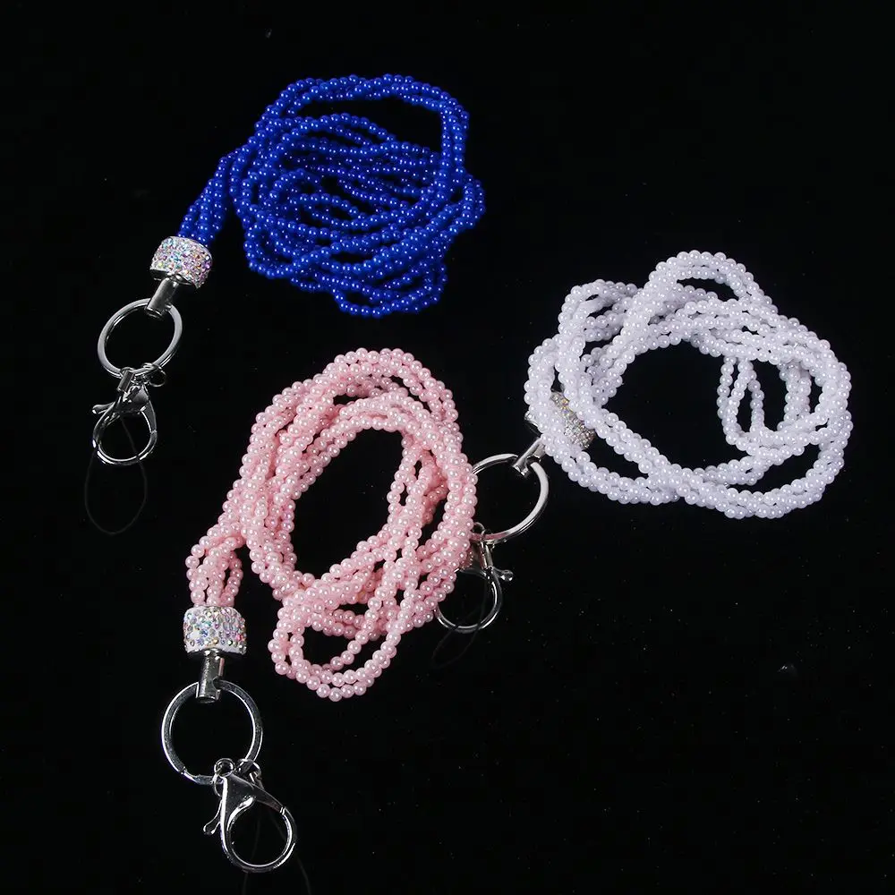 

1PCS Rhinestone Bling Lanyard Crystal Pearl Neck Strap Key Ring Cell Phone Badge ID Holder For Camera USB Keycord Keychain