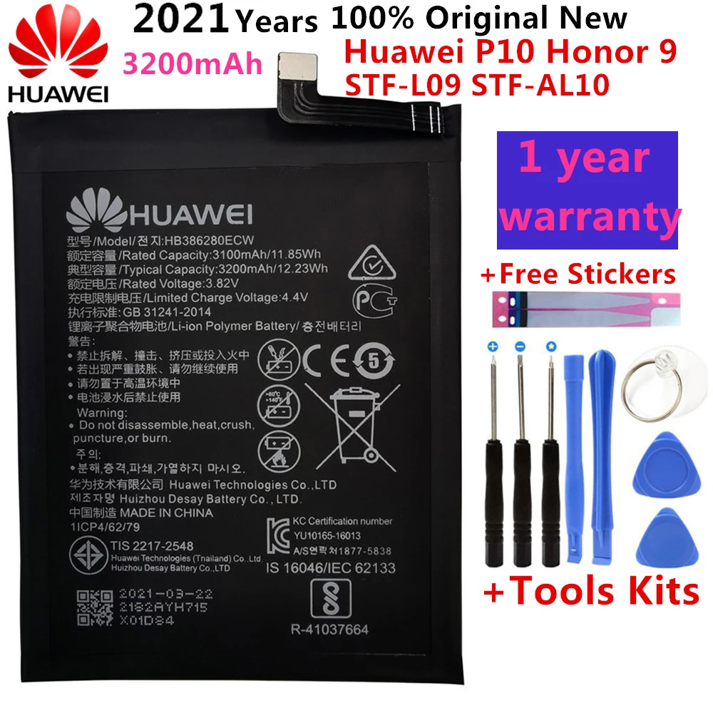 

New Original for Huawei HB386280ECW Rechargeable Li-ion phone battery For Huawei honor 9 P10 Ascend P10 3200mAh+Tools Kits