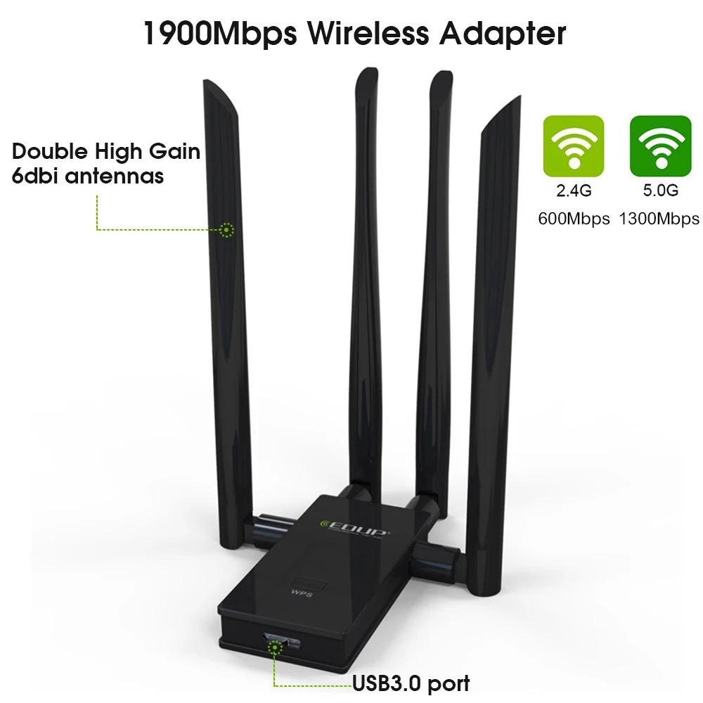 EDUP 5 ГГц беспроводной usb wifi высокоскоростной адаптер 802.11ac 1900 Мбит/с высокой