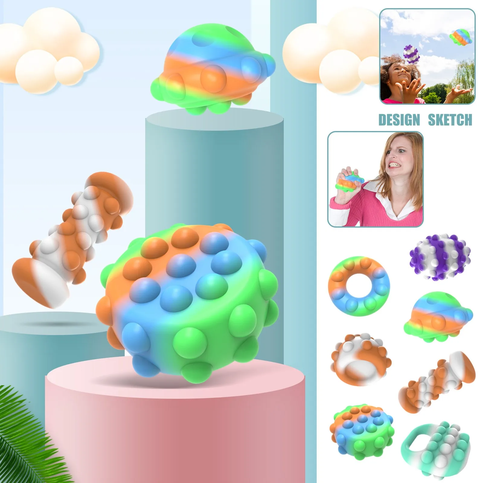 

3d Decompression Ball Fidget Toys Stress Sensory Toys Silicone Vent Acupressure Rodent Control Round Press Pinch Squishy