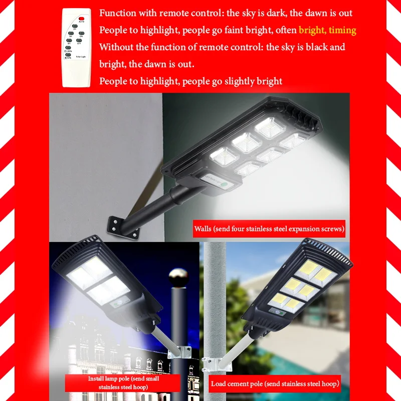 

Super Bright Outdoor Solar LED Street Light High Lumen Waterproof Motion Sensor 50200W Road Lighting Integrated Street Light