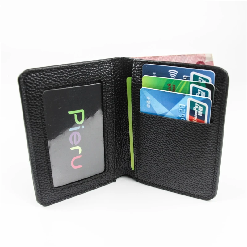 Ultra-Thin Black Credit ID Card Holder PU Leather Women Men Coin Purse Lychee Pattern Money Bag Wallet Driver's License Cover