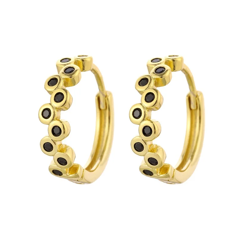 New Fashion Black Zircon Hoop Earrings For Women Golden/White Round Circle Tiny Huggie Charm Ear Nail Piercing Earring Jewelry