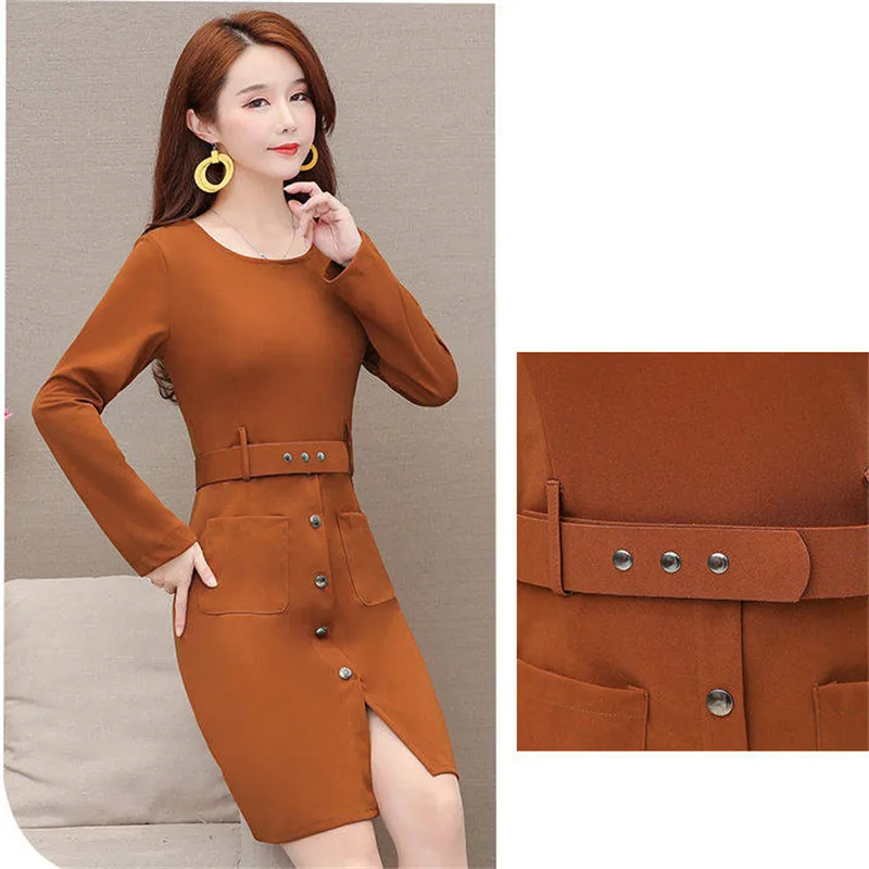 Однотонное Повседневное платье для женщин зимнее женское с длинным рукавом