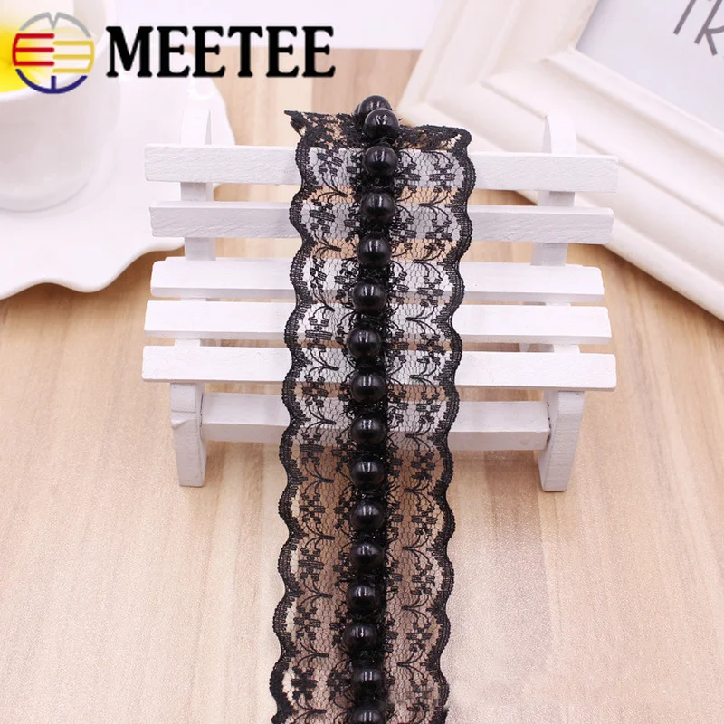 Meetee 2 размера 40 мм белый черный жемчуг кружевная отделка ткань бисерные шнурки
