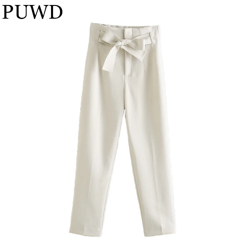 Повседневные женские укороченные брюки PUWD с поясом и высокой талией осень/зима