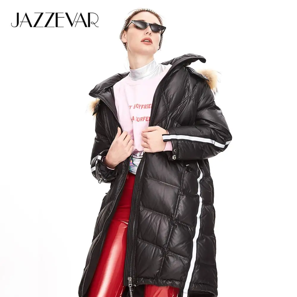 JAZZEVAR 2022 Winter New Arrival Women Down Jacket with A Fur Collar Fashion Style with A Hood Long Clothes