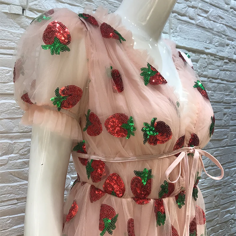 Платье женское средней длины с вышивкой Сетчатое блестками завышенной талией и