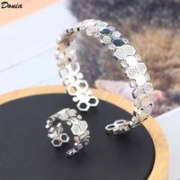 donia jewelry european and american luxury geometric jewelry micro inlaid zircon honeycomb hexagonal bracelet ring set