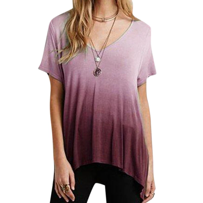 

Loose T-shirt Female Casual V neck inregular Tops Summer 2021 Ladies Tops Casual Women clothing