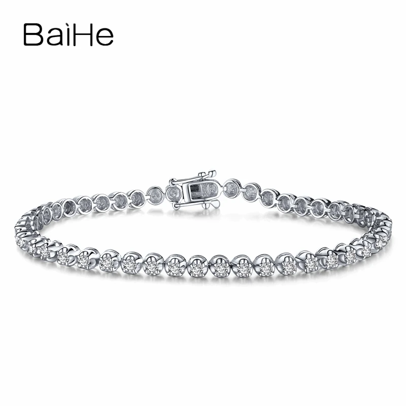 BAIHE Твердые 18K Белое Золото SI/H круглые 1.5ct натуральные бриллианты Женская цепочка