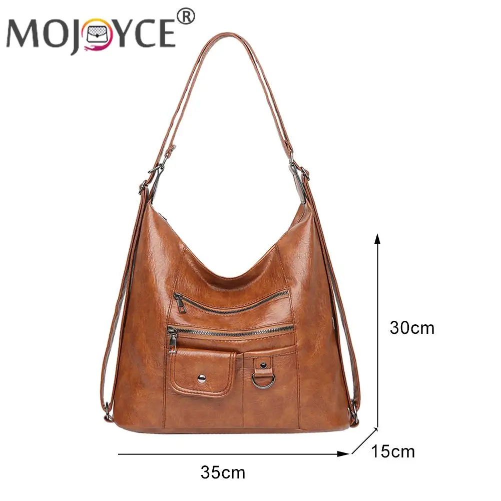 

Casual Soft PU Leather Zipper Handbags Vintage Women Pure Color Shoulder Crossbody Bag Portable Travel Large Capacity Backpacks
