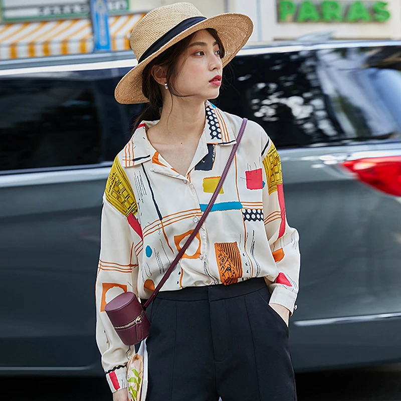 

BETHQUENOY 2021 Vintage Chiffon Women Shirts Spring Blouses Chemisier Femme Oversized Ladies Tops Printing Blusas Camisas Mujer