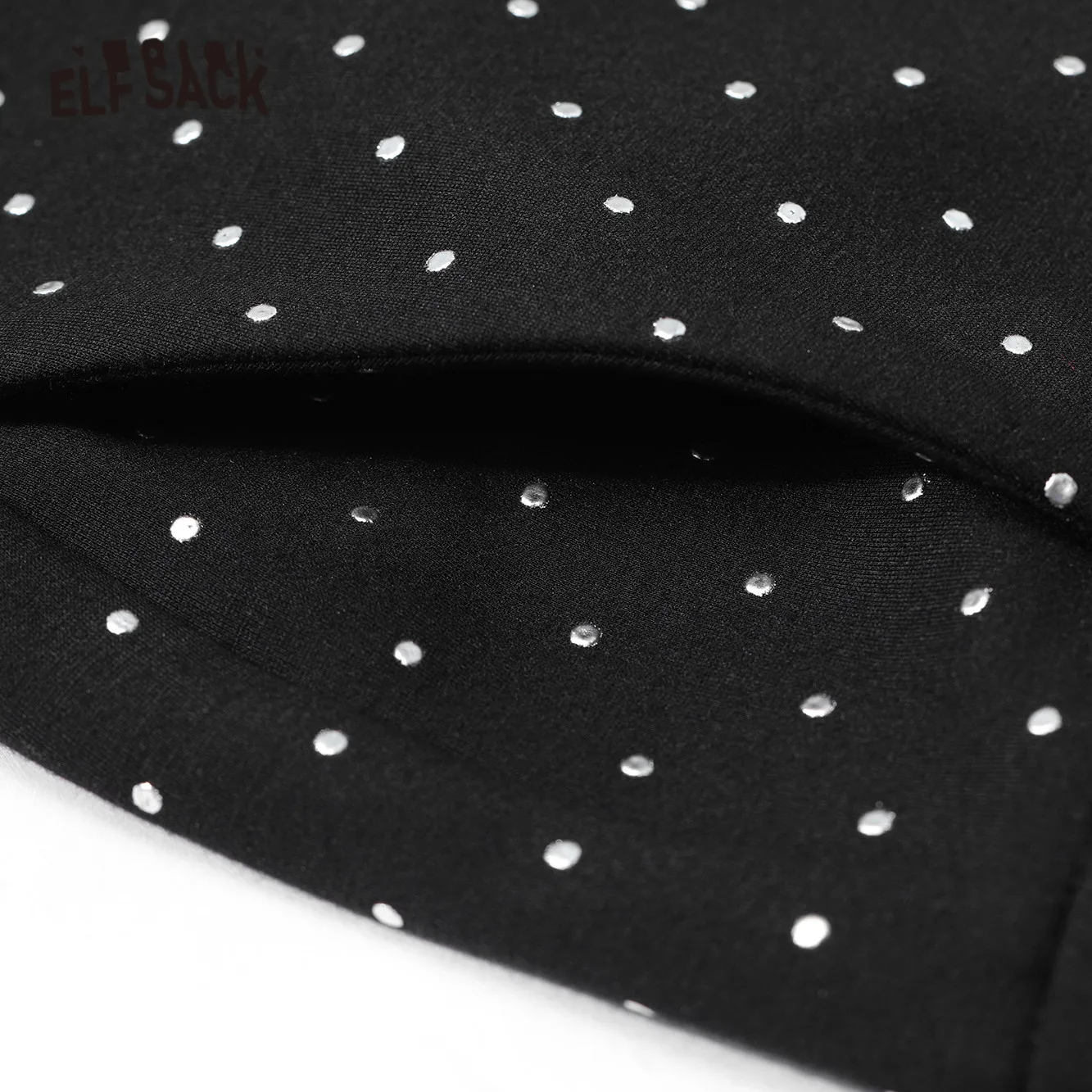 ELFSACK Polka Dot Bead Embroidery High Waist Casual Women Flare Trousers,2021 Spring ELF Korean Ladies Basic Daily Shinny Bottom