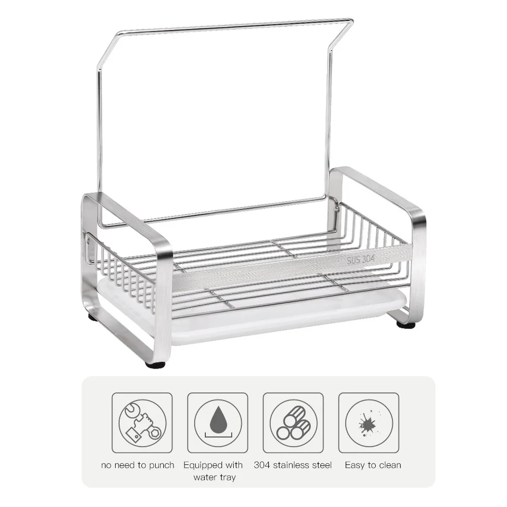 

Sponge Holder Stainless Steel storage Rack Kitchen Sink Caddy Cleaning Brush Soap Organizer Rack Hanging Basket with Drain Tray