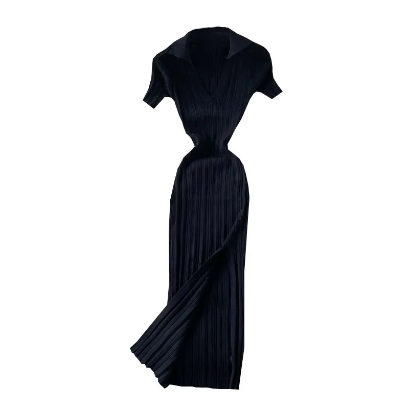 

ALPHALMODA Slim V-neck Sexy Knitted Dress 2021 Summer Retro Slim Waist Tight Buttock Knitted Dress Side Slit Sexy Women Dress