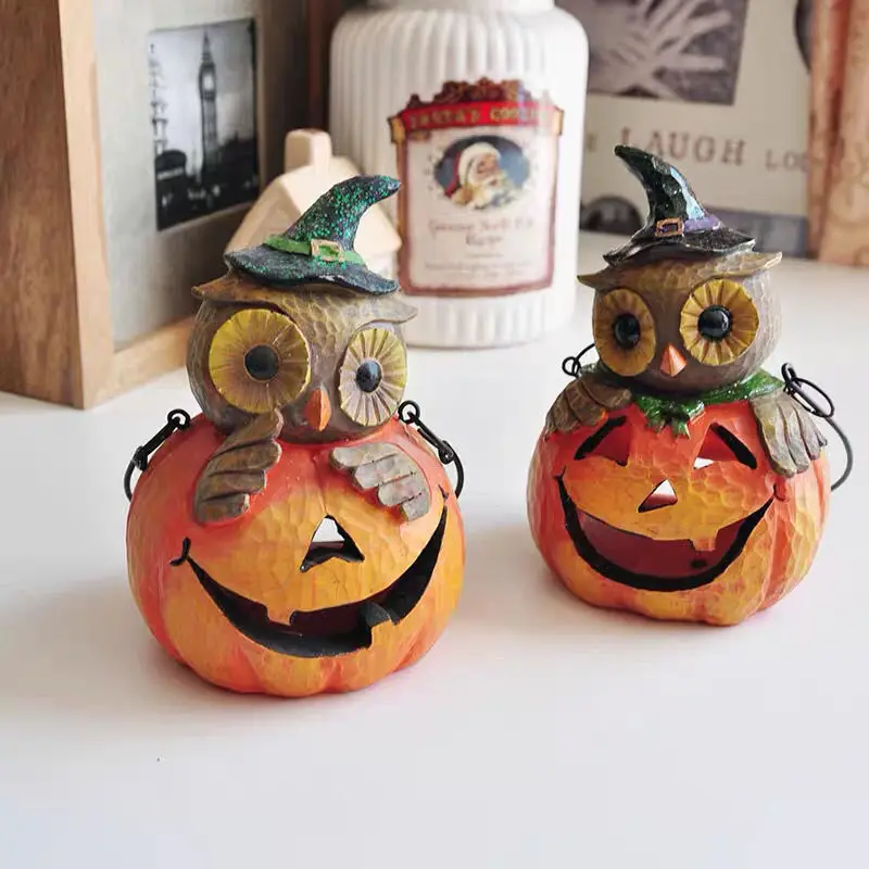 

Halloween Ornament Hollow Pumpkin Owl Lamp Shell Hanging Resin Decoration For Thanksgiving Home Shelf Party Halloween