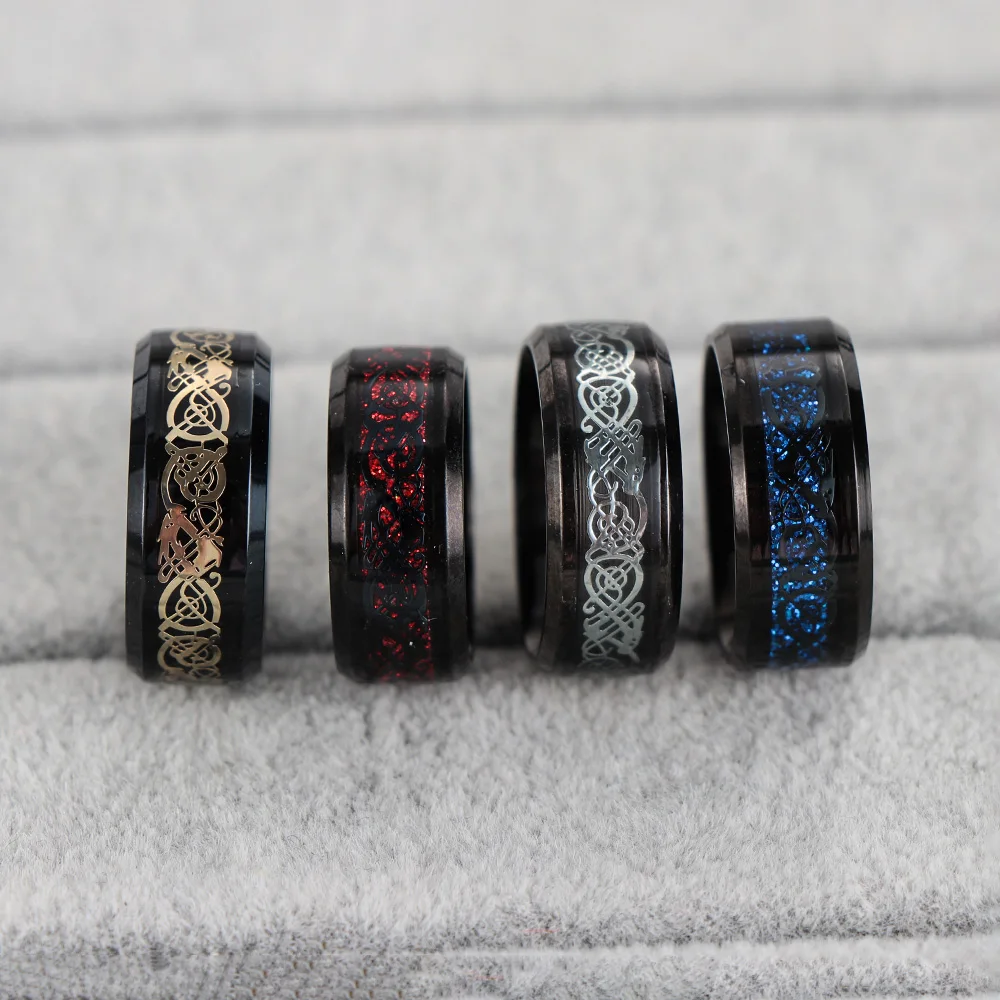 Кольца мужские с черным кельтским драконом модные обручальные кольца из