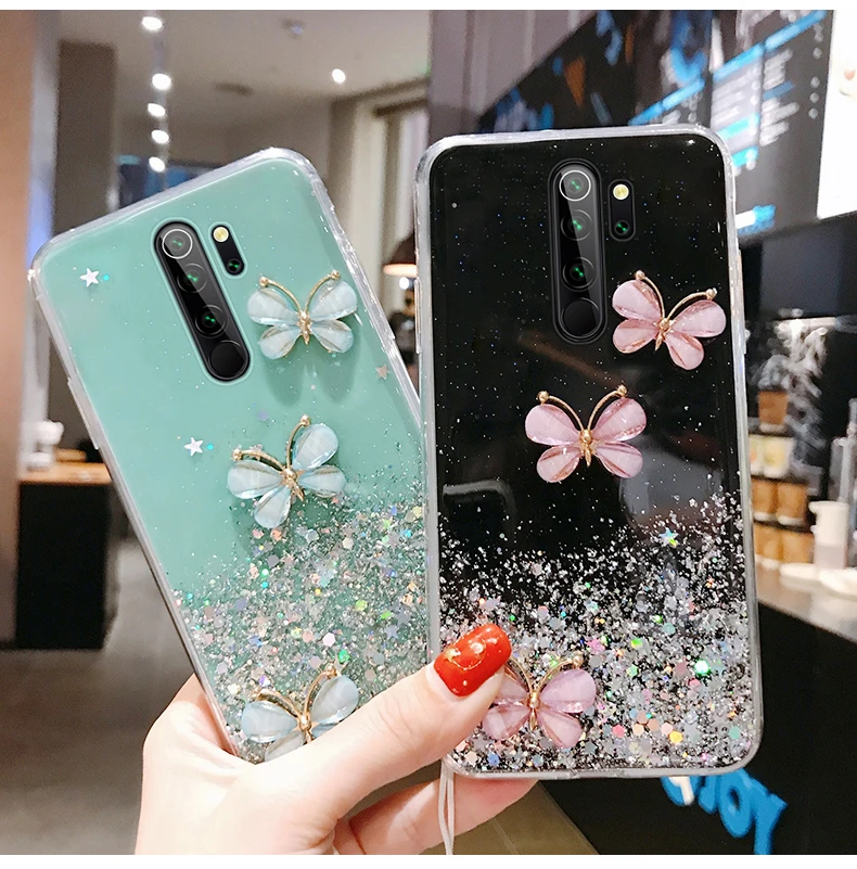 Luxury Cute Bling Glitter Lanyard Silicone Phone Case For Xiaomi Redmi Note 10 9 8 Mi 12 11 T Lite Pro 5G Ultra-thin Rope Cover